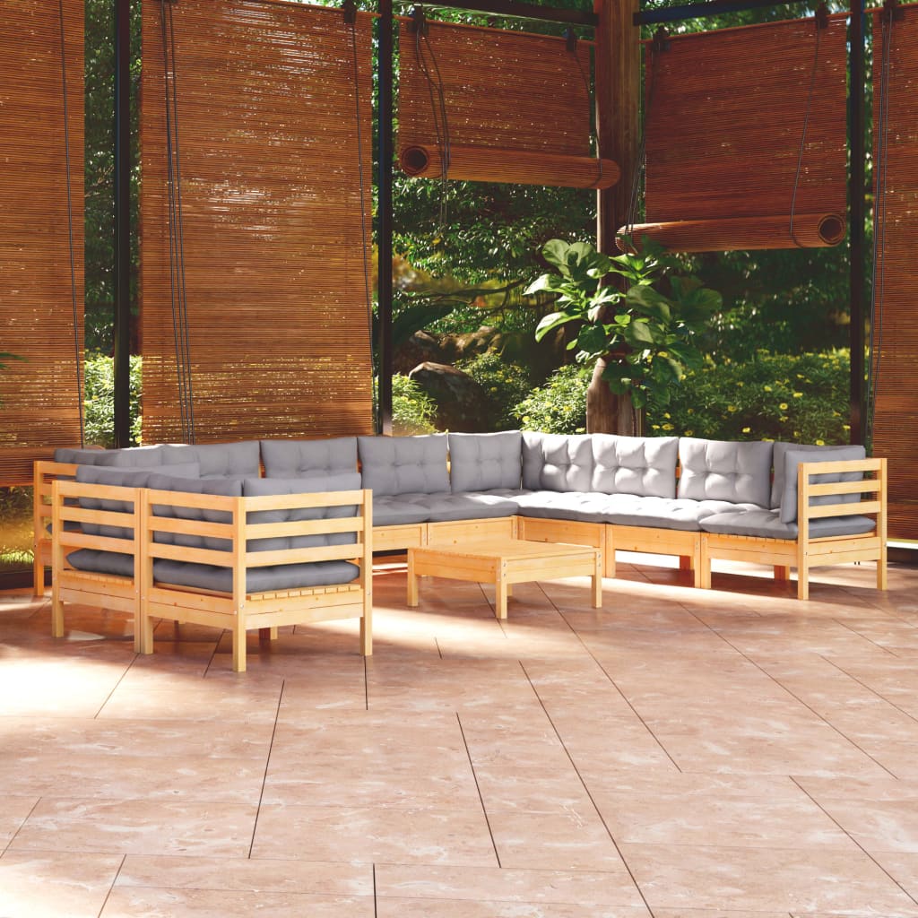 11-delige Loungeset met grijze kussens massief grenenhout is nu te koop bij PeponiXL, paradijselijk wonen!