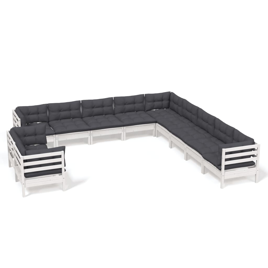 11-delige Loungeset met kussens massief grenenhout wit is nu te koop bij PeponiXL, paradijselijk wonen!