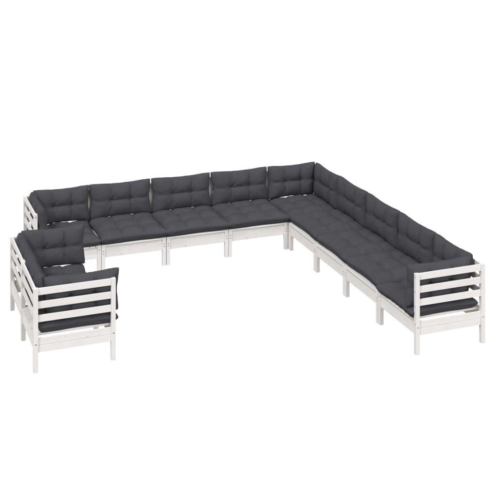 11-delige Loungeset met kussens massief grenenhout wit is nu te koop bij PeponiXL, paradijselijk wonen!