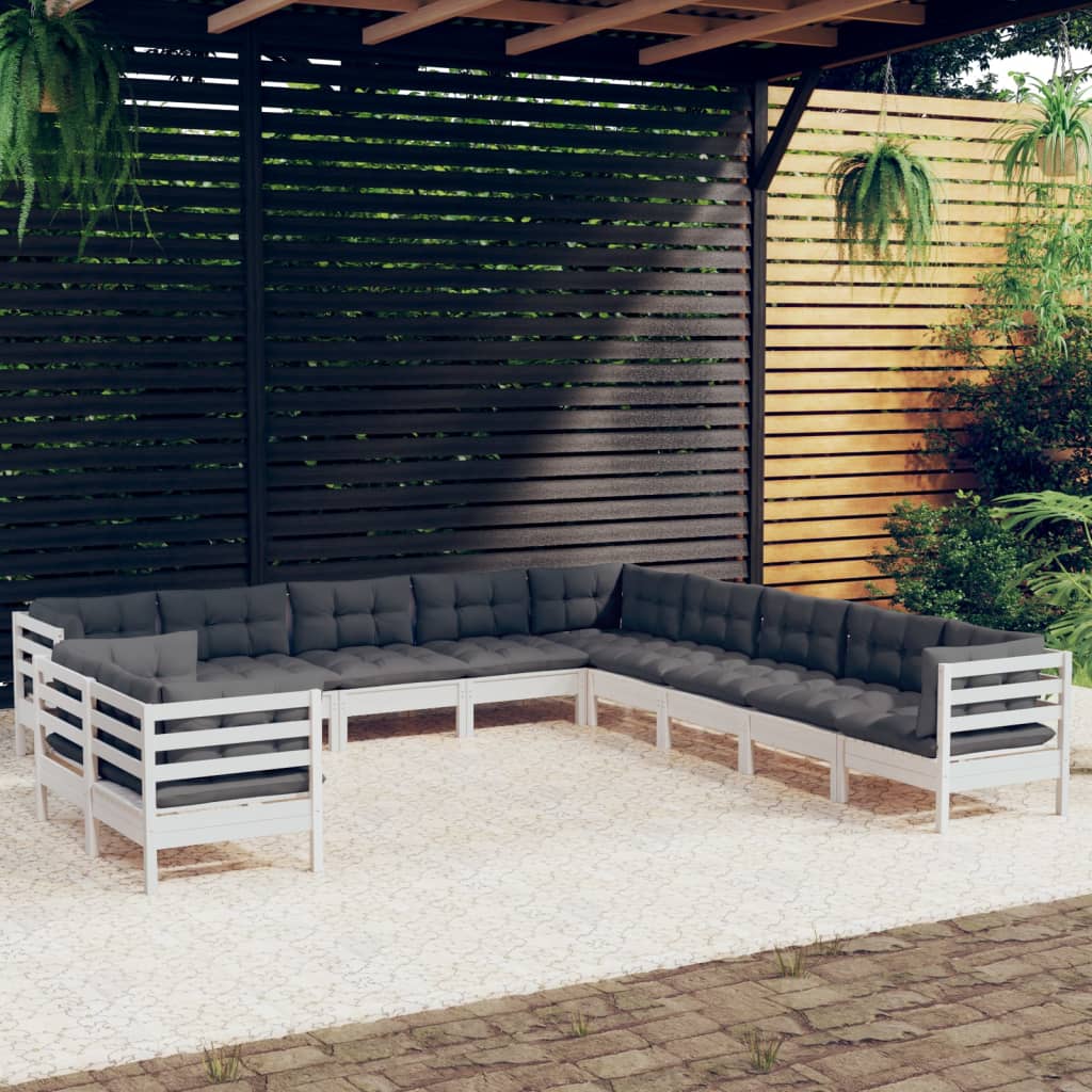 11-delige Loungeset met kussens massief grenenhout wit is nu te koop bij PeponiXL, paradijselijk wonen!