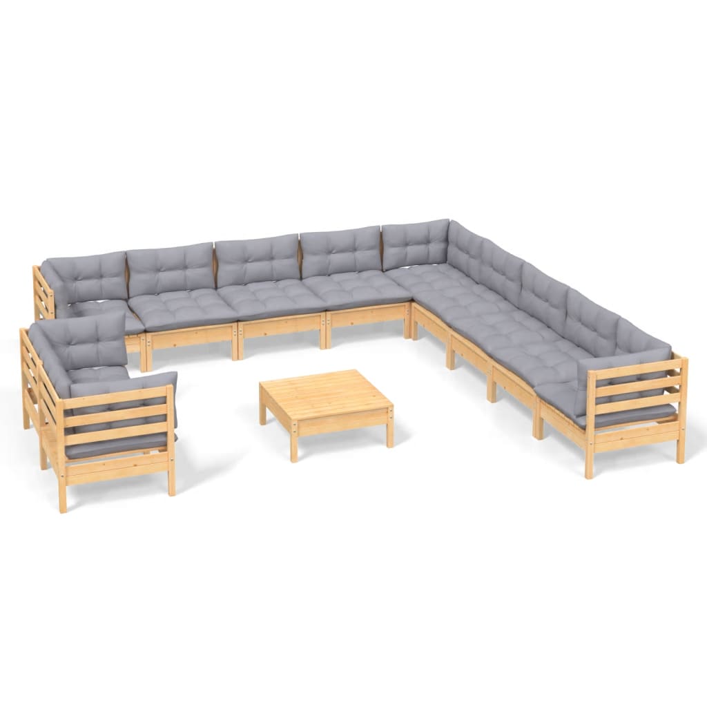 12-delige Loungeset met grijze kussens massief grenenhout is nu te koop bij PeponiXL, paradijselijk wonen!