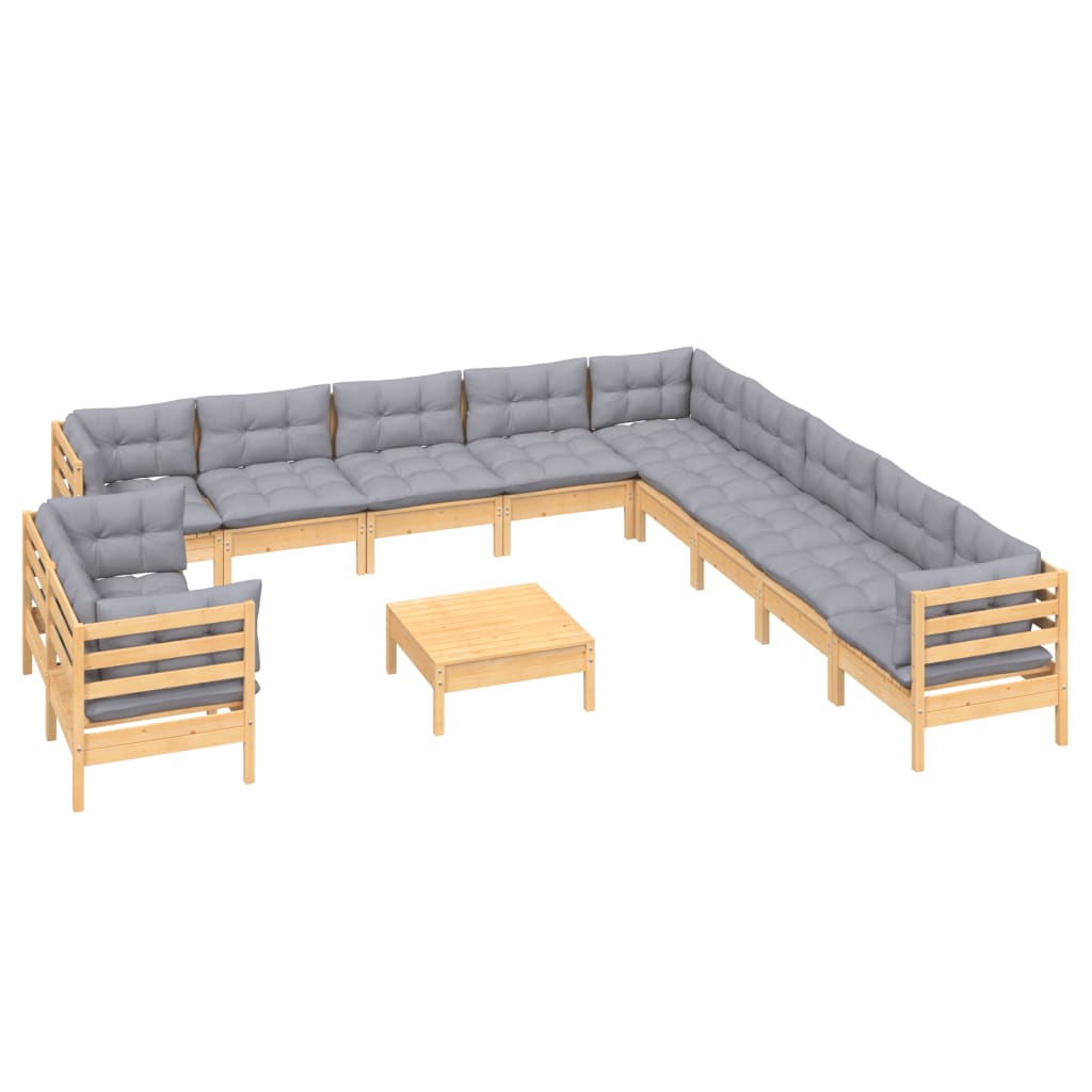 12-delige Loungeset met grijze kussens massief grenenhout is nu te koop bij PeponiXL, paradijselijk wonen!
