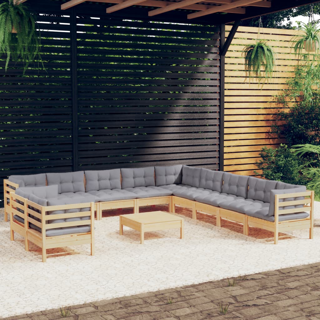 12-delige Loungeset met grijze kussens massief grenenhout is nu te koop bij PeponiXL, paradijselijk wonen!