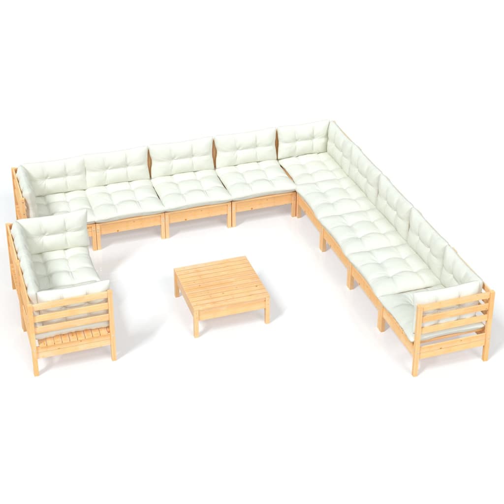 12-delige Loungeset met crèmekleurige kussens grenenhout is nu te koop bij PeponiXL, paradijselijk wonen!