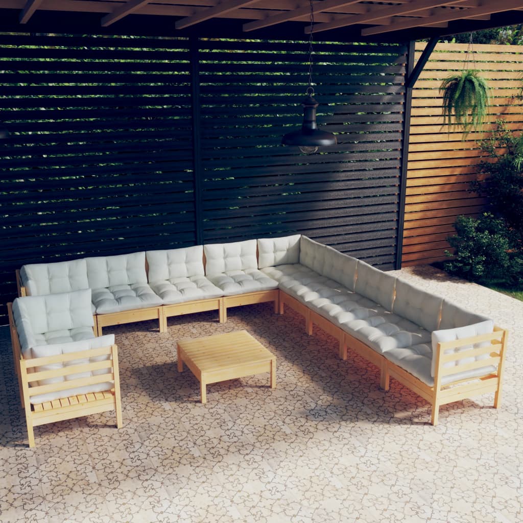 12-delige Loungeset met crèmekleurige kussens grenenhout is nu te koop bij PeponiXL, paradijselijk wonen!