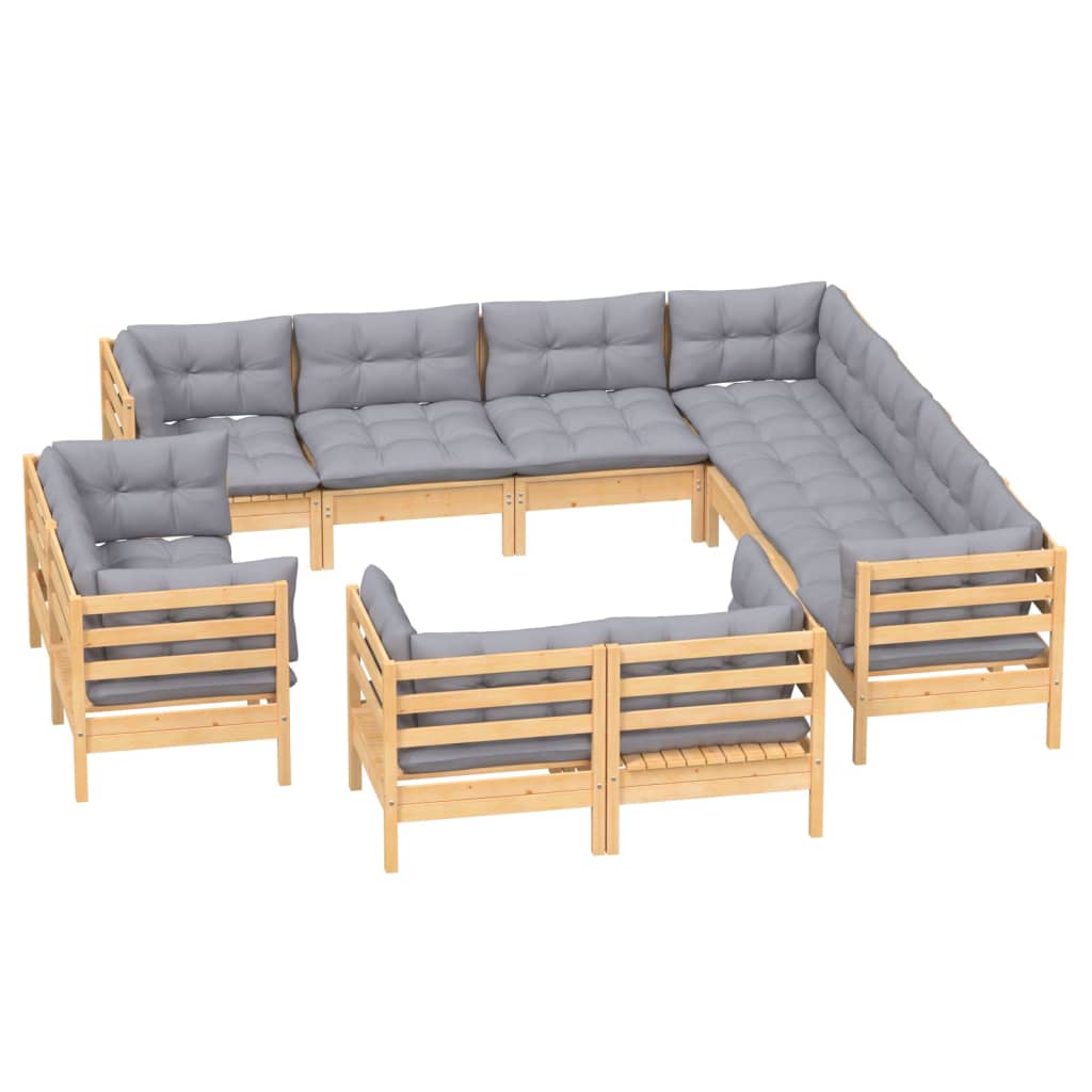11-delige Loungeset met grijze kussens massief grenenhout is nu te koop bij PeponiXL, paradijselijk wonen!