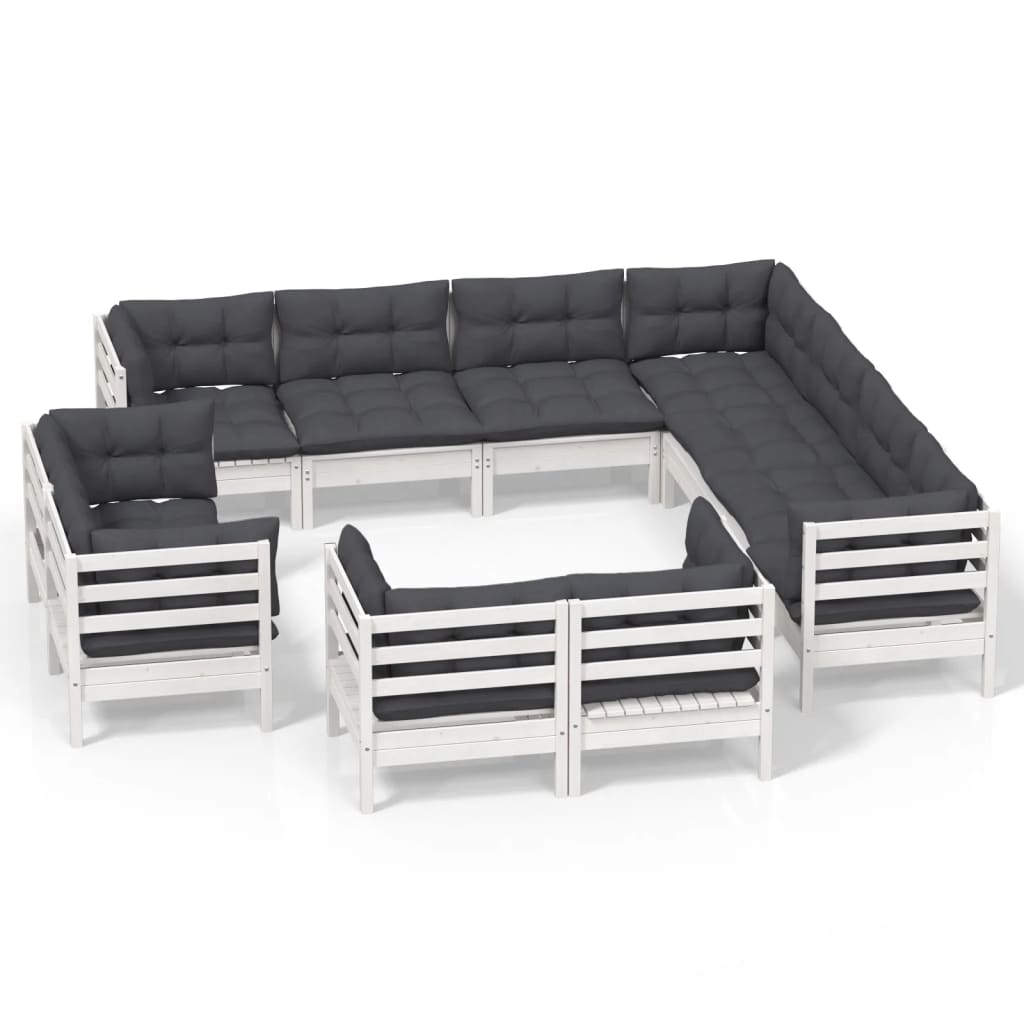 11-delige Loungeset met kussens massief grenenhout wit is nu te koop bij PeponiXL, paradijselijk wonen!