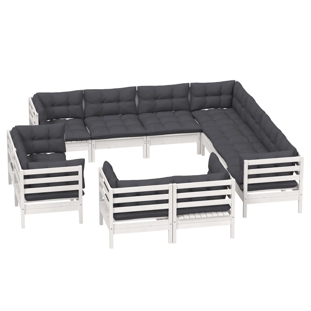 11-delige Loungeset met kussens massief grenenhout wit is nu te koop bij PeponiXL, paradijselijk wonen!