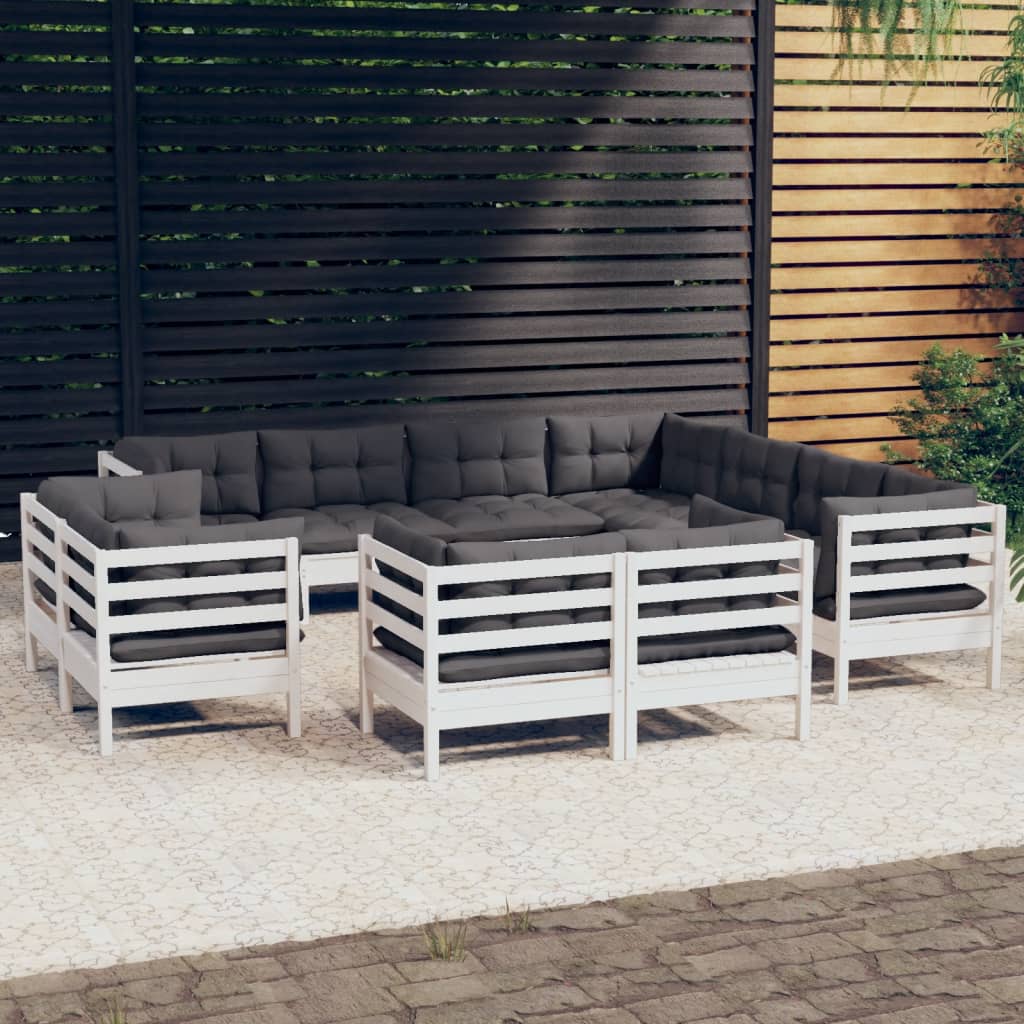 11-delige Loungeset met kussens massief grenenhout wit is nu te koop bij PeponiXL, paradijselijk wonen!