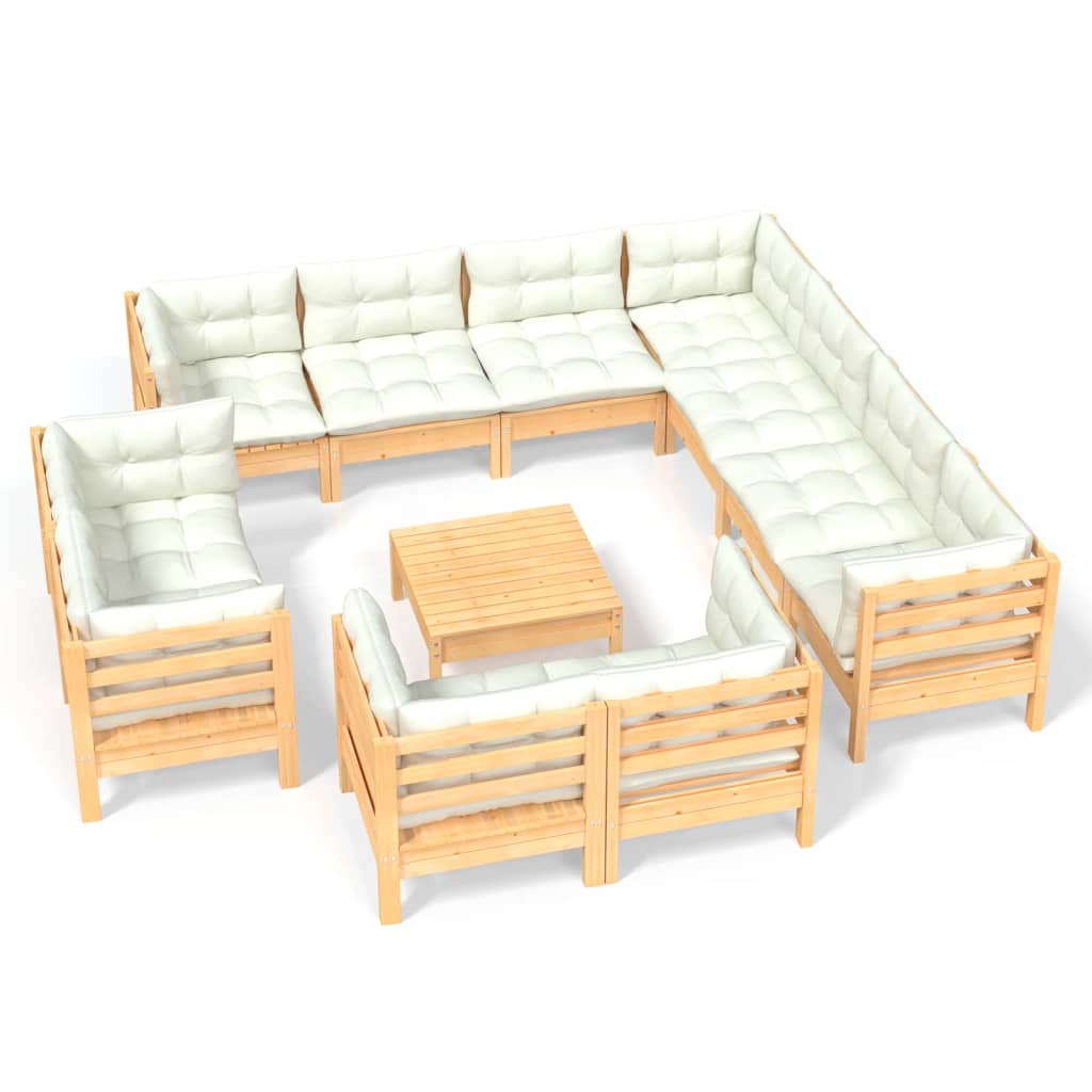 12-delige Loungeset met crèmekleurige kussens grenenhout is nu te koop bij PeponiXL, paradijselijk wonen!