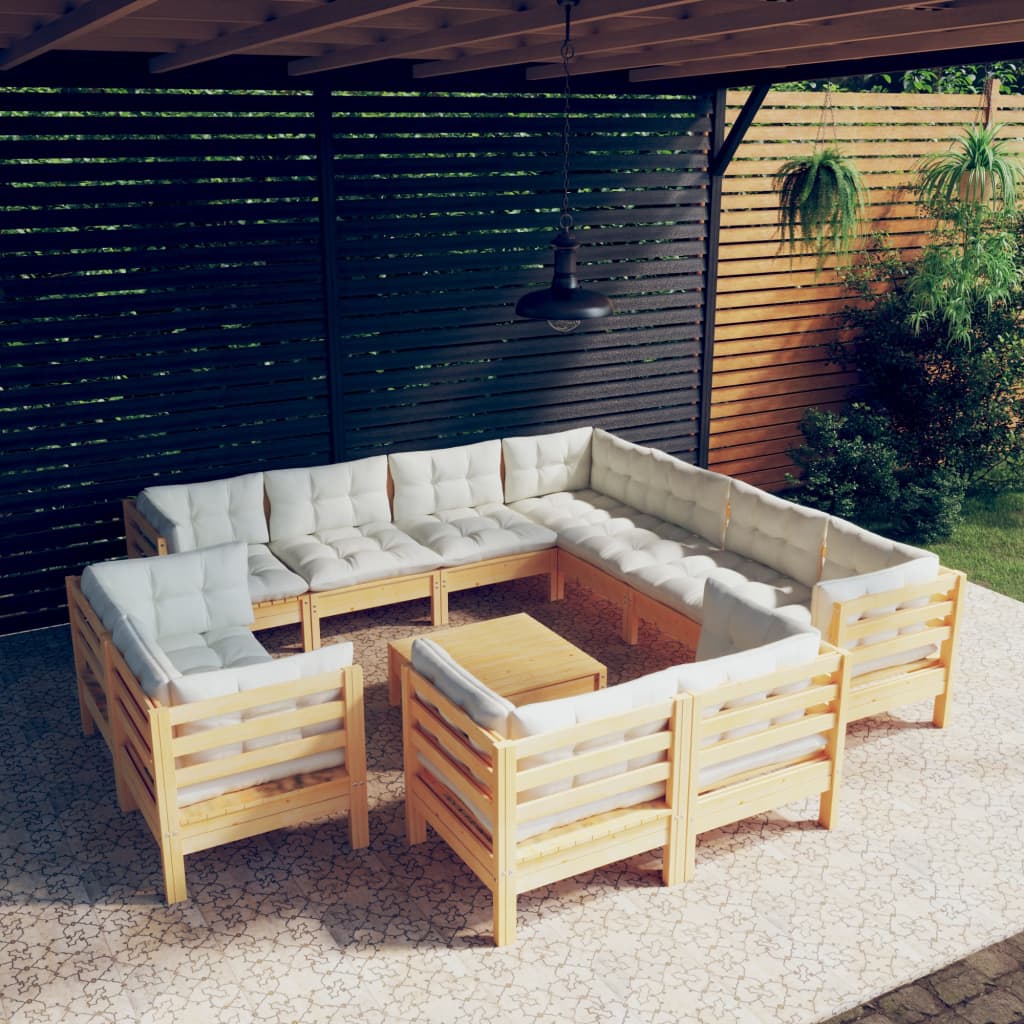12-delige Loungeset met crèmekleurige kussens grenenhout is nu te koop bij PeponiXL, paradijselijk wonen!