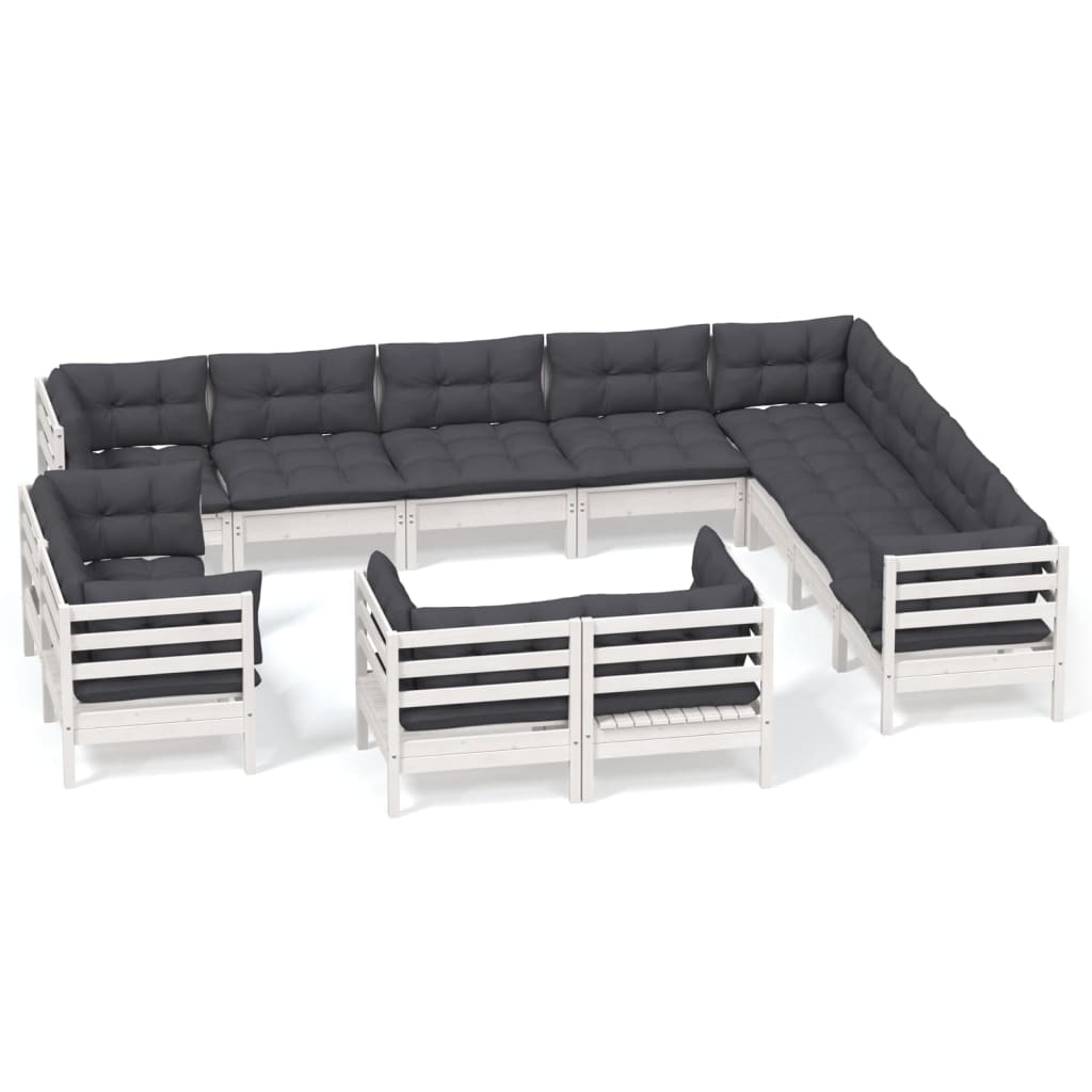 12-delige Loungeset met kussens massief grenenhout wit is nu te koop bij PeponiXL, paradijselijk wonen!
