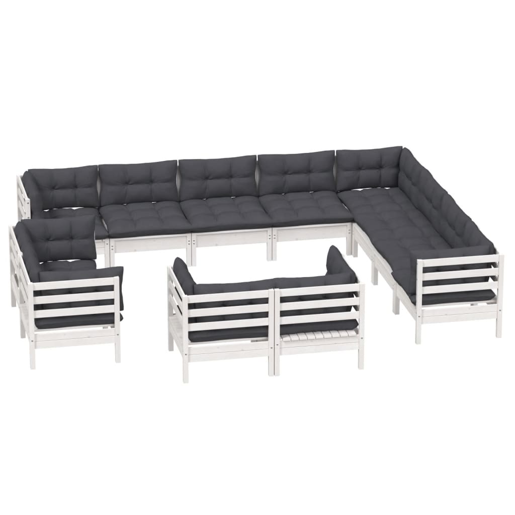 12-delige Loungeset met kussens massief grenenhout wit is nu te koop bij PeponiXL, paradijselijk wonen!