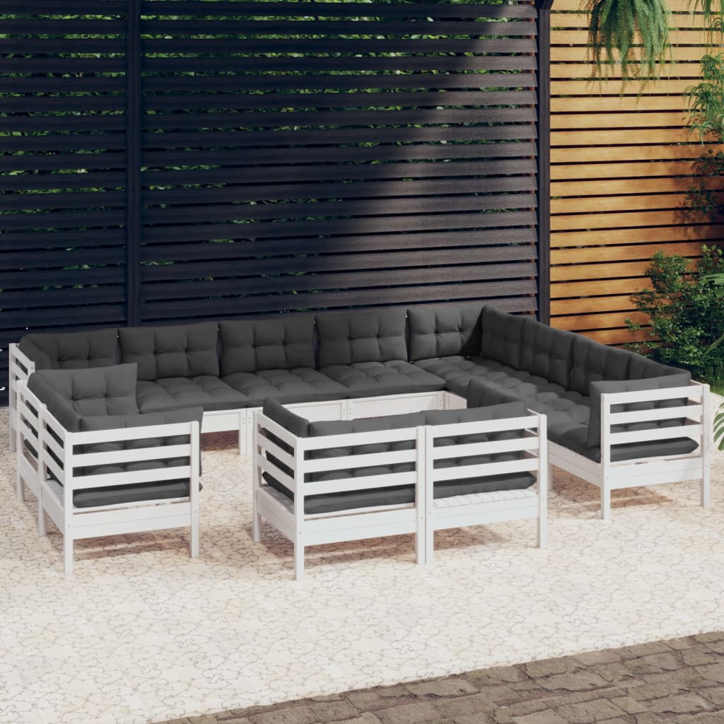 12-delige Loungeset met kussens massief grenenhout wit is nu te koop bij PeponiXL, paradijselijk wonen!