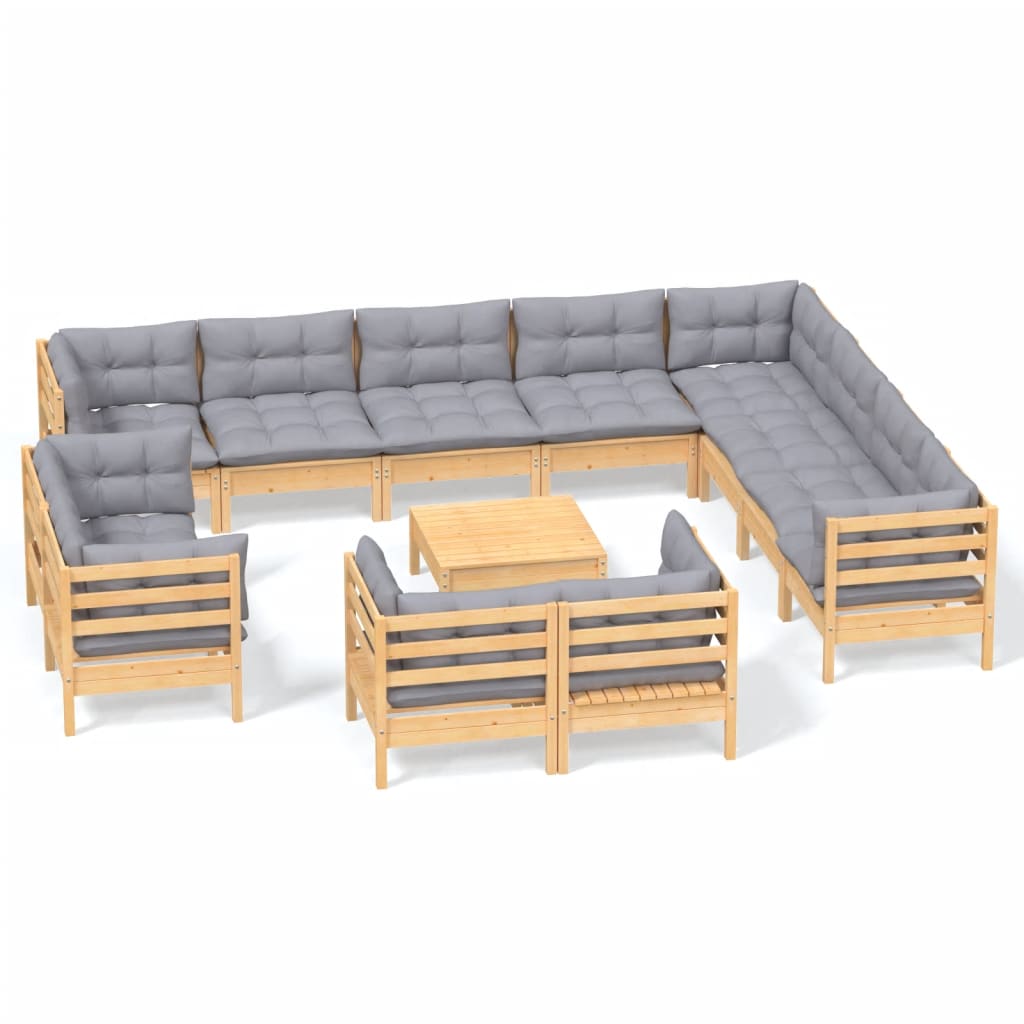 13-delige Loungeset met grijze kussens massief grenenhout is nu te koop bij PeponiXL, paradijselijk wonen!