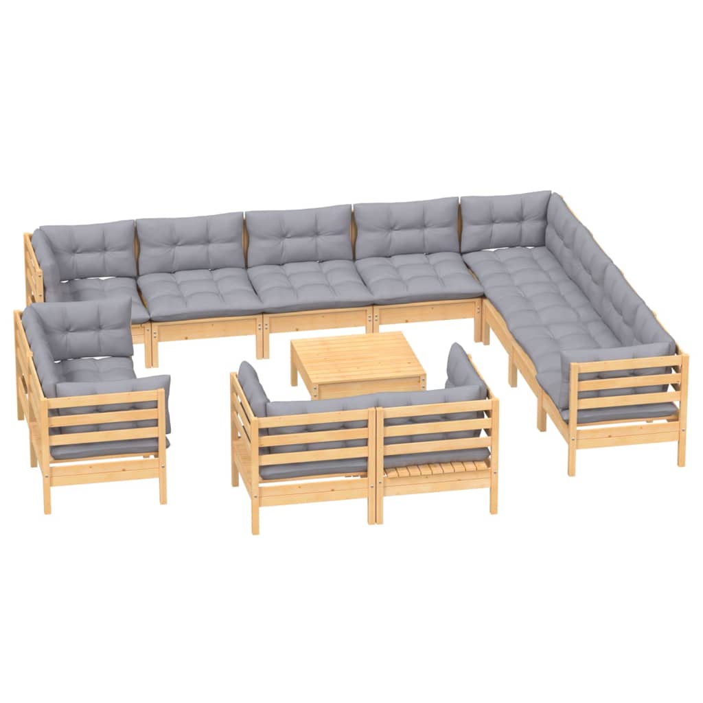 13-delige Loungeset met grijze kussens massief grenenhout is nu te koop bij PeponiXL, paradijselijk wonen!