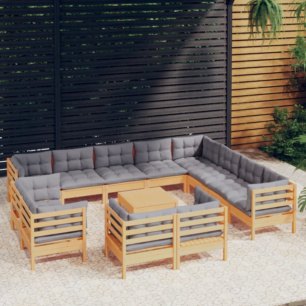 13-delige Loungeset met grijze kussens massief grenenhout is nu te koop bij PeponiXL, paradijselijk wonen!