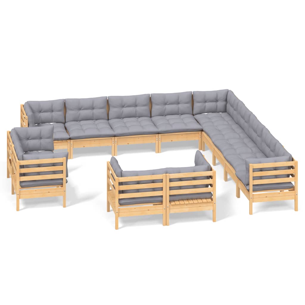 13-delige Loungeset met grijze kussens massief grenenhout is nu te koop bij PeponiXL, paradijselijk wonen!