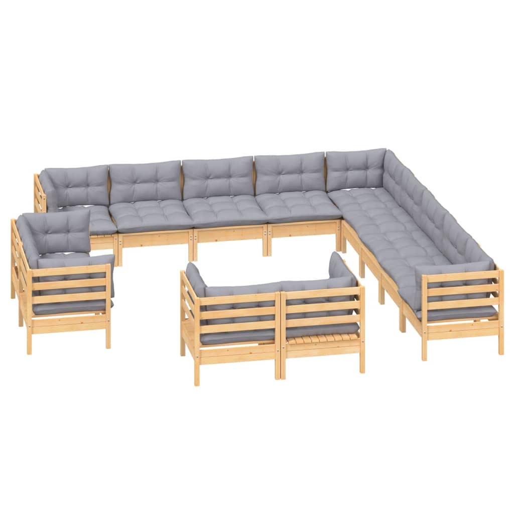 13-delige Loungeset met grijze kussens massief grenenhout is nu te koop bij PeponiXL, paradijselijk wonen!