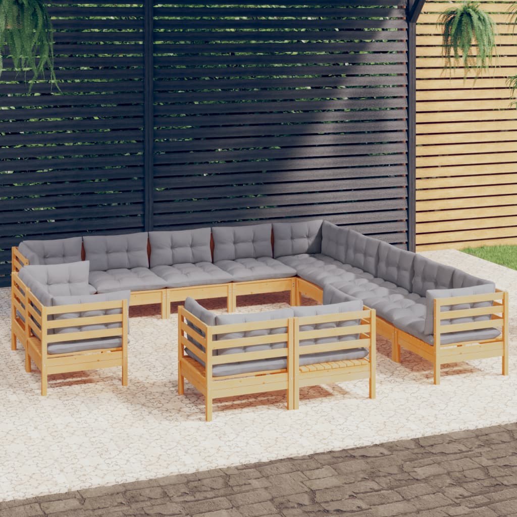 13-delige Loungeset met grijze kussens massief grenenhout is nu te koop bij PeponiXL, paradijselijk wonen!