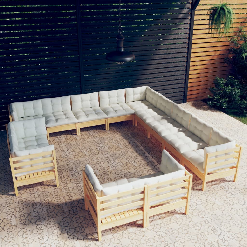 13-delige Loungeset met crèmekleurige kussens grenenhout is nu te koop bij PeponiXL, paradijselijk wonen!