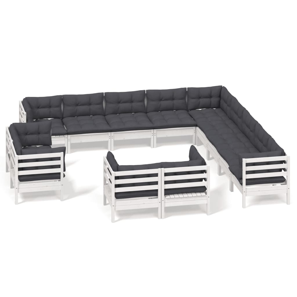 13-delige Loungeset met kussens massief grenenhout wit is nu te koop bij PeponiXL, paradijselijk wonen!