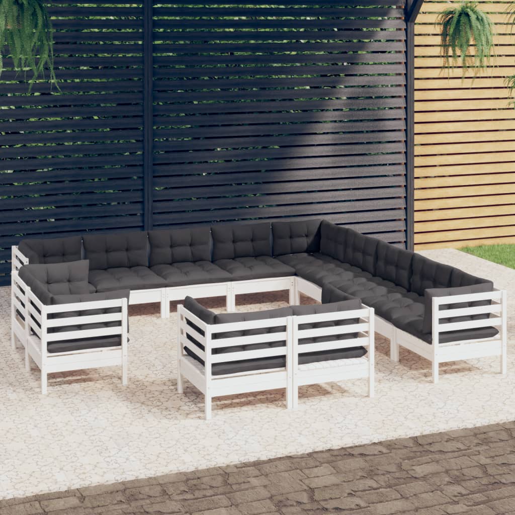 13-delige Loungeset met kussens massief grenenhout wit is nu te koop bij PeponiXL, paradijselijk wonen!