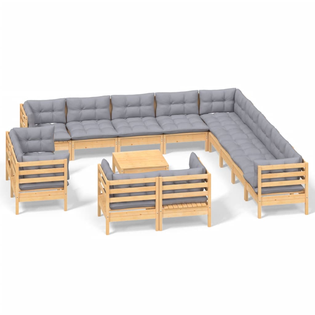 14-delige Loungeset met grijze kussens massief grenenhout is nu te koop bij PeponiXL, paradijselijk wonen!