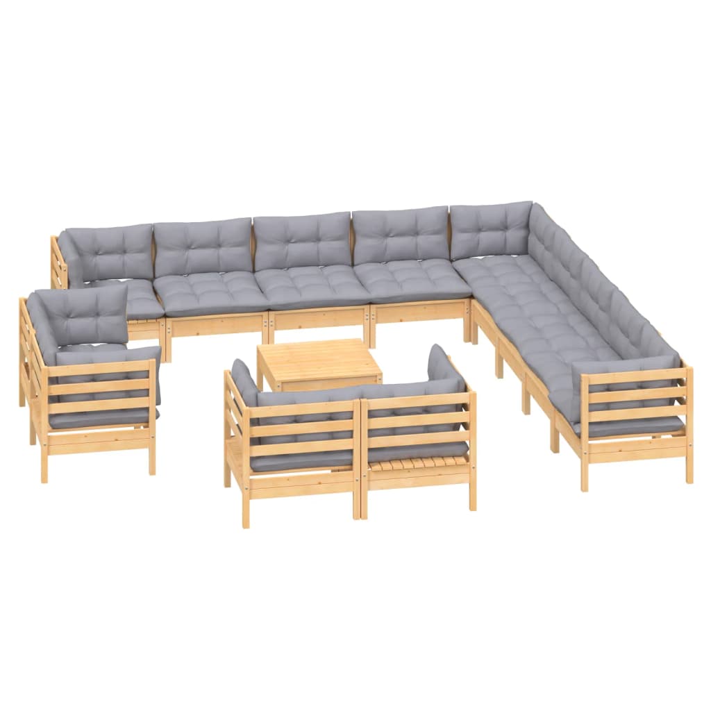 14-delige Loungeset met grijze kussens massief grenenhout is nu te koop bij PeponiXL, paradijselijk wonen!
