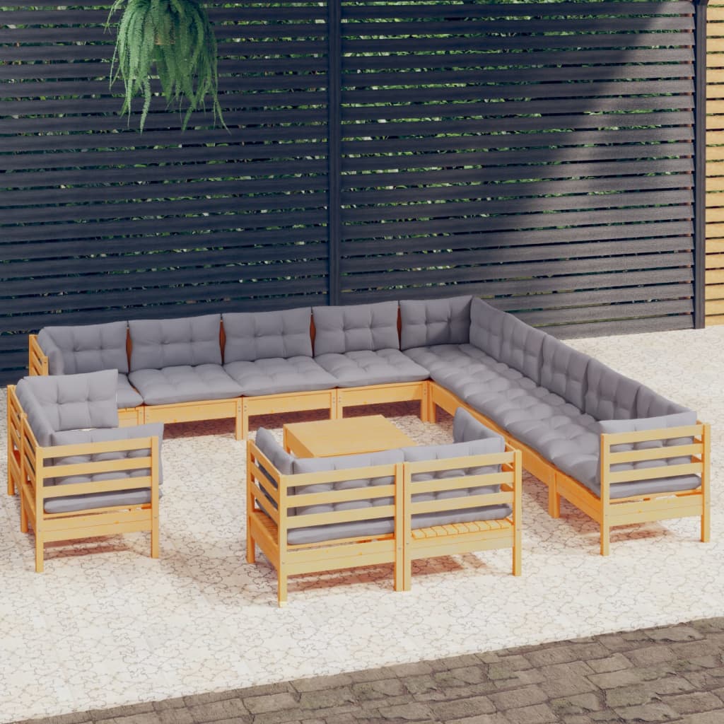 14-delige Loungeset met grijze kussens massief grenenhout is nu te koop bij PeponiXL, paradijselijk wonen!