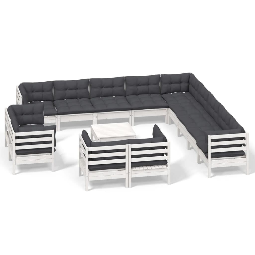 14-delige Loungeset met kussens massief grenenhout wit is nu te koop bij PeponiXL, paradijselijk wonen!