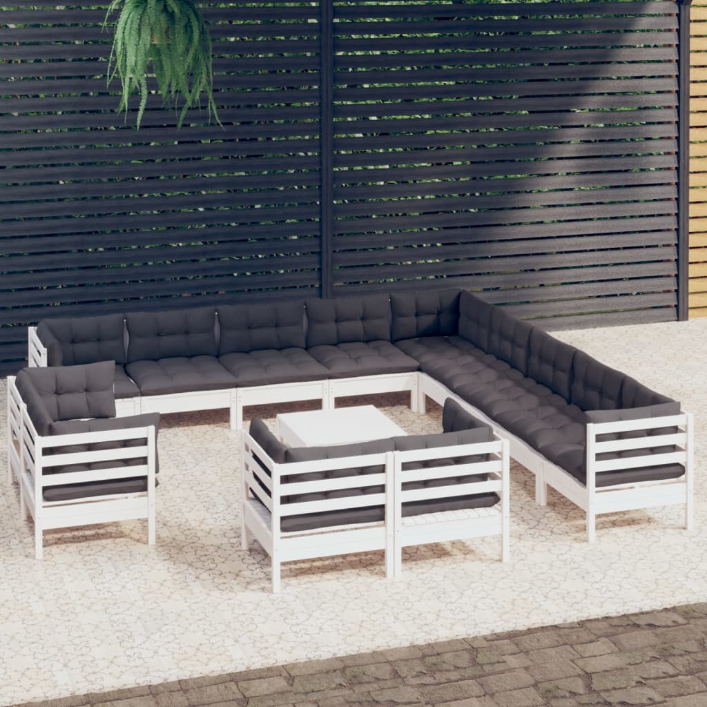14-delige Loungeset met kussens massief grenenhout wit is nu te koop bij PeponiXL, paradijselijk wonen!