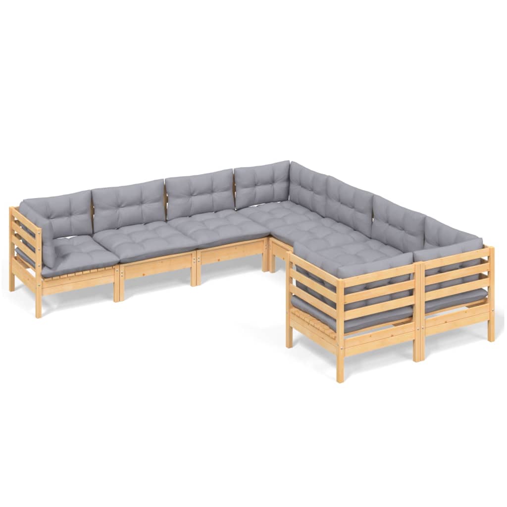 8-delige Loungeset met grijze kussens massief grenenhout is nu te koop bij PeponiXL, paradijselijk wonen!