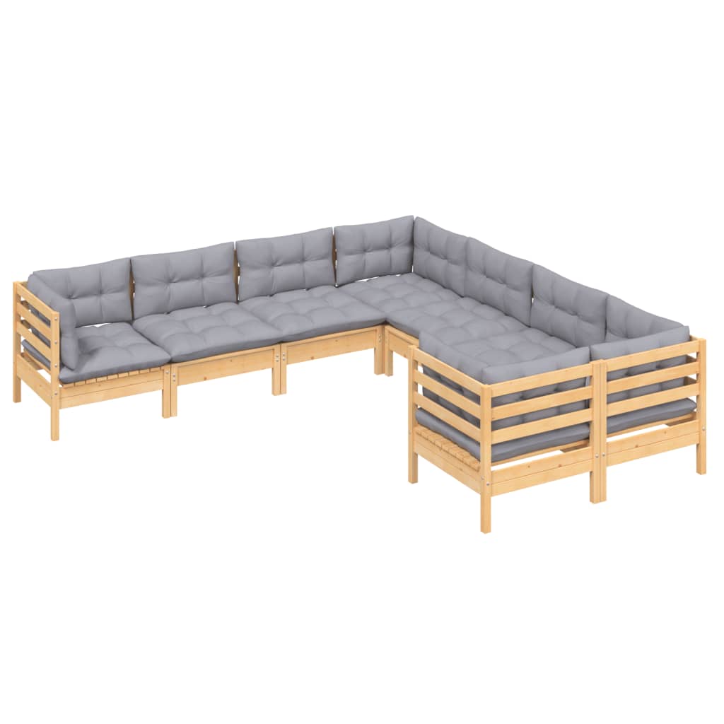8-delige Loungeset met grijze kussens massief grenenhout is nu te koop bij PeponiXL, paradijselijk wonen!