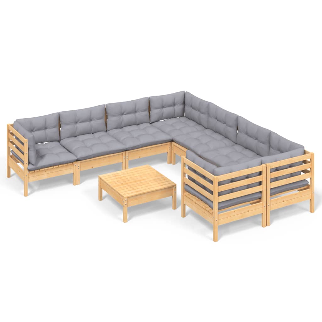 9-delige Loungeset met grijze kussens grenenhout is nu te koop bij PeponiXL, paradijselijk wonen!