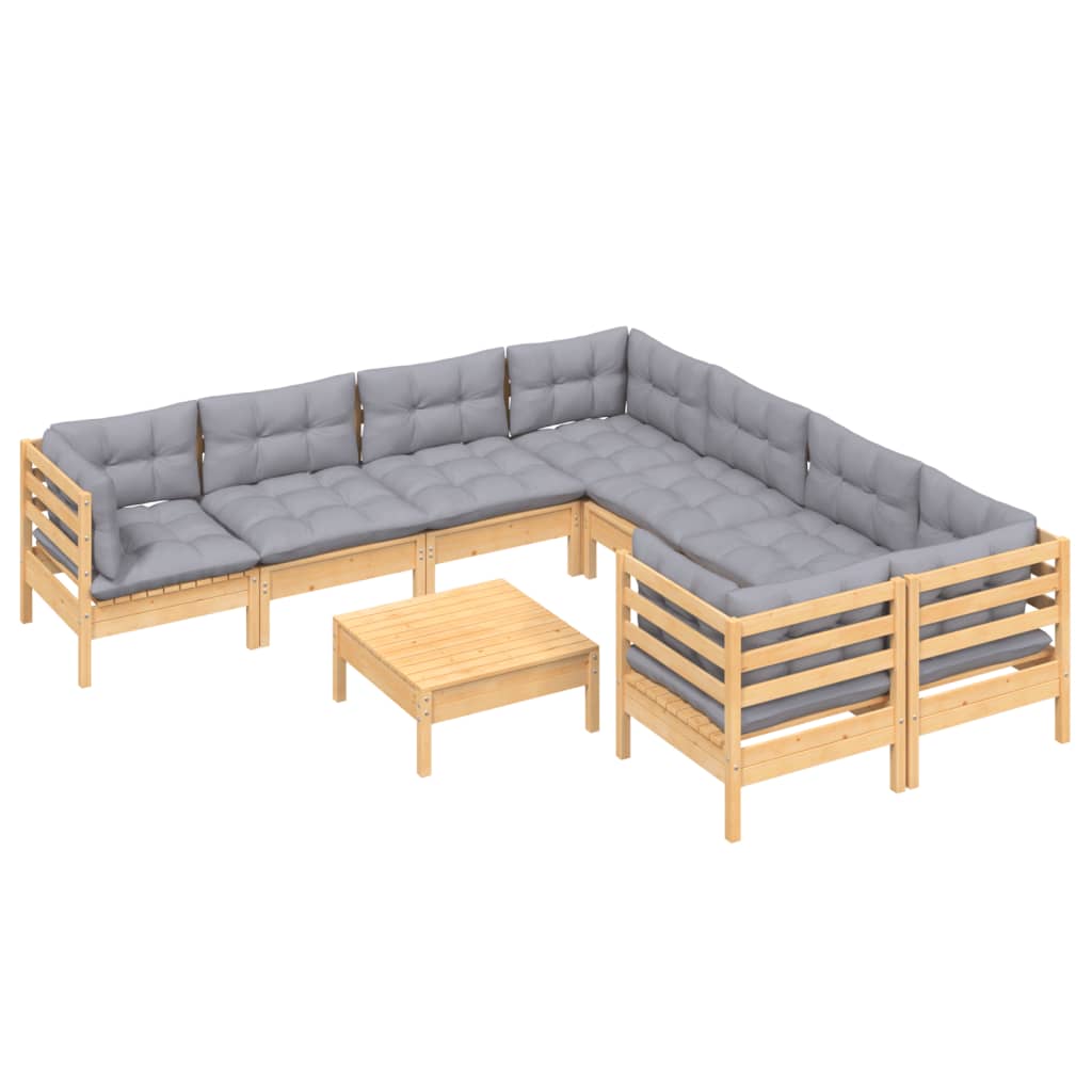 9-delige Loungeset met grijze kussens grenenhout is nu te koop bij PeponiXL, paradijselijk wonen!