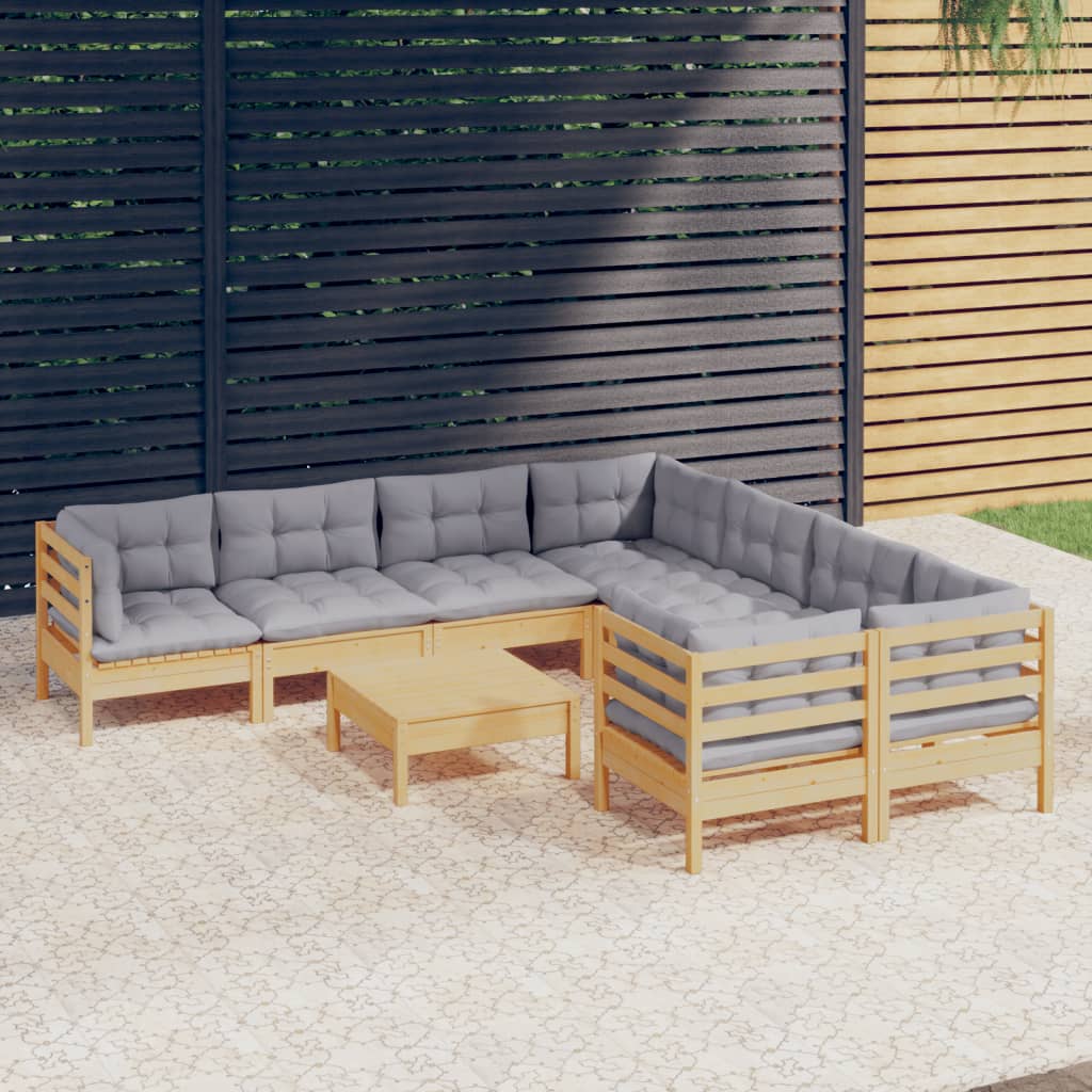9-delige Loungeset met grijze kussens grenenhout is nu te koop bij PeponiXL, paradijselijk wonen!