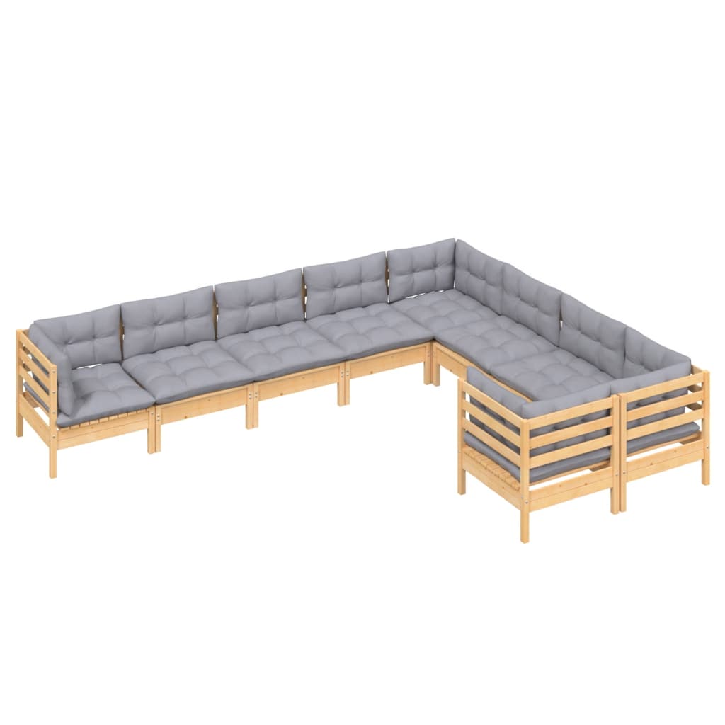 9-delige Loungeset met grijze kussens grenenhout is nu te koop bij PeponiXL, paradijselijk wonen!
