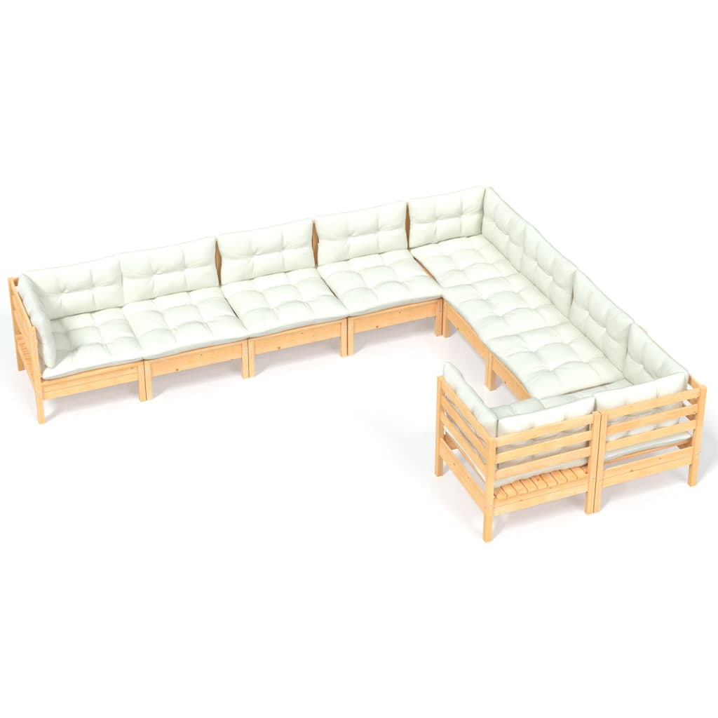 9-delige Loungeset met crèmekleurige kussens grenenhout is nu te koop bij PeponiXL, paradijselijk wonen!