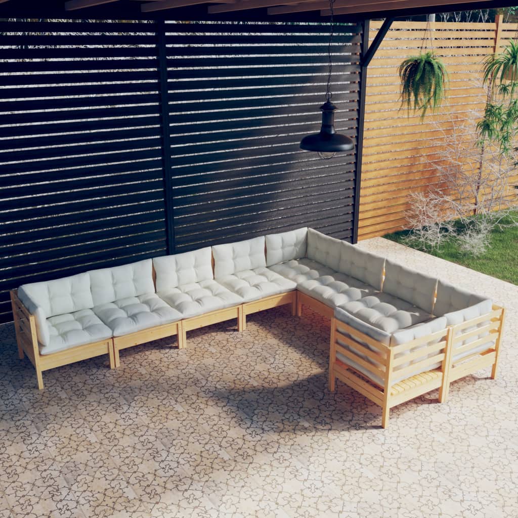9-delige Loungeset met crèmekleurige kussens grenenhout is nu te koop bij PeponiXL, paradijselijk wonen!