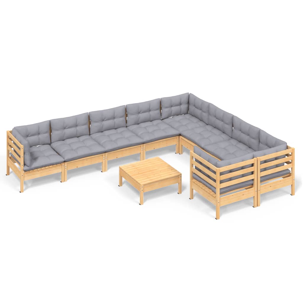 10-delige Loungeset met grijze kussens grenenhout is nu te koop bij PeponiXL, paradijselijk wonen!