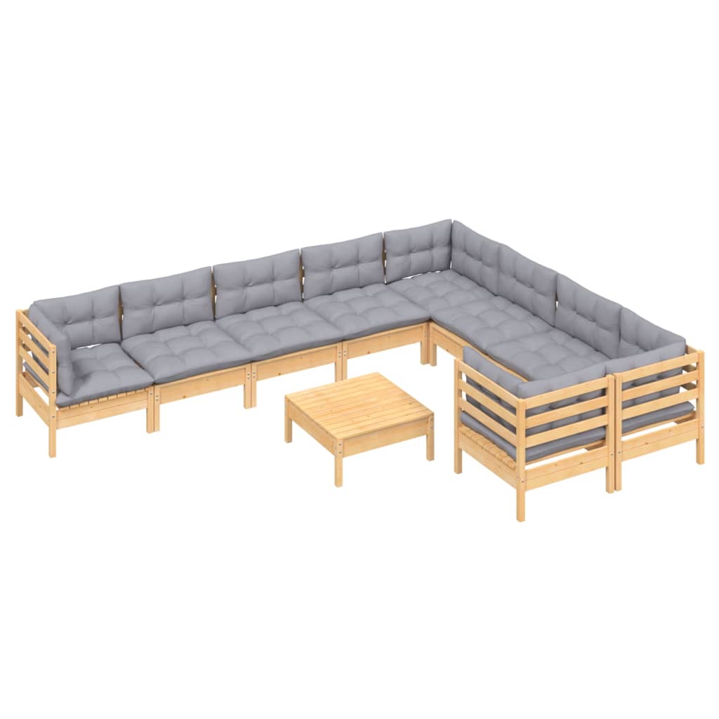 10-delige Loungeset met grijze kussens grenenhout is nu te koop bij PeponiXL, paradijselijk wonen!