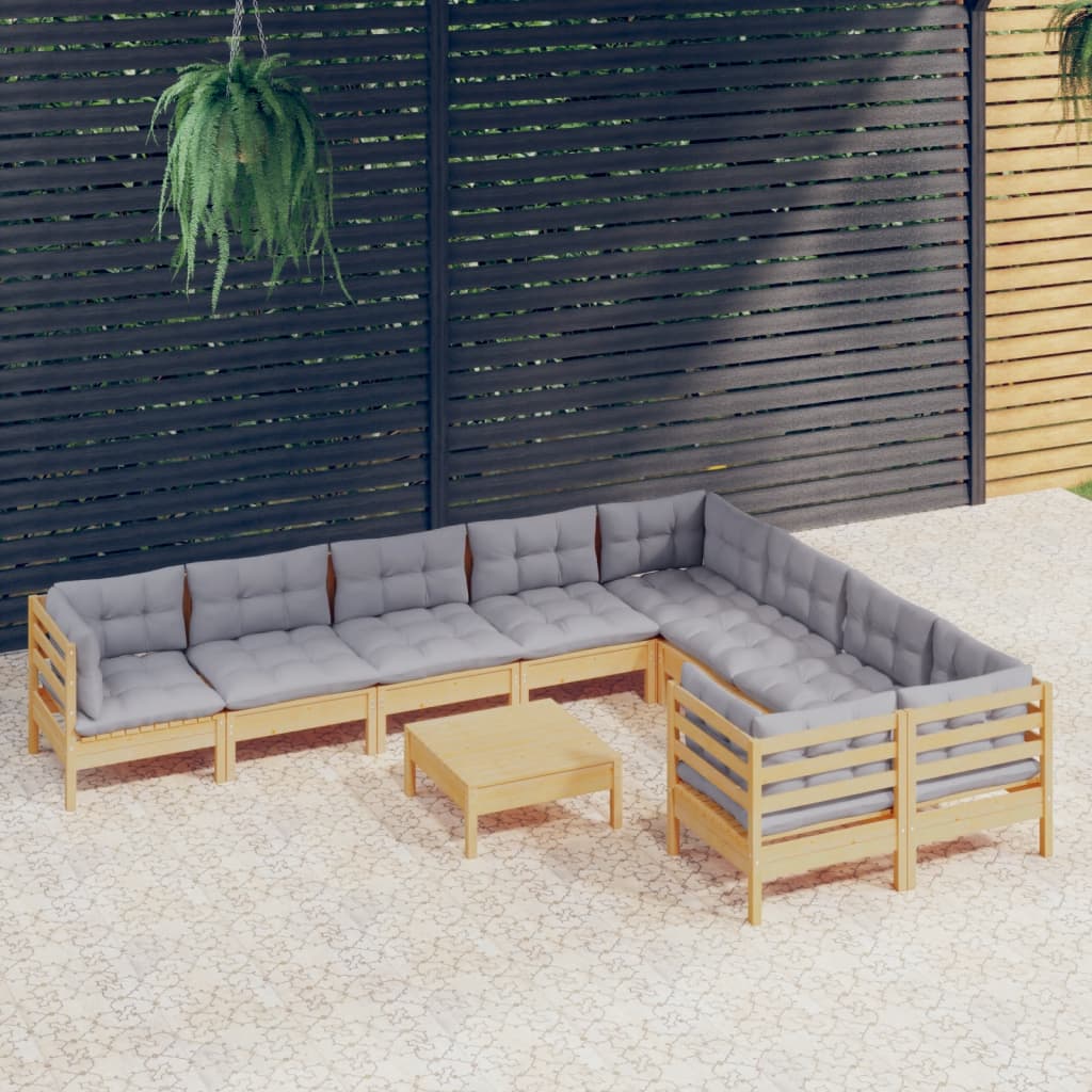 10-delige Loungeset met grijze kussens grenenhout is nu te koop bij PeponiXL, paradijselijk wonen!