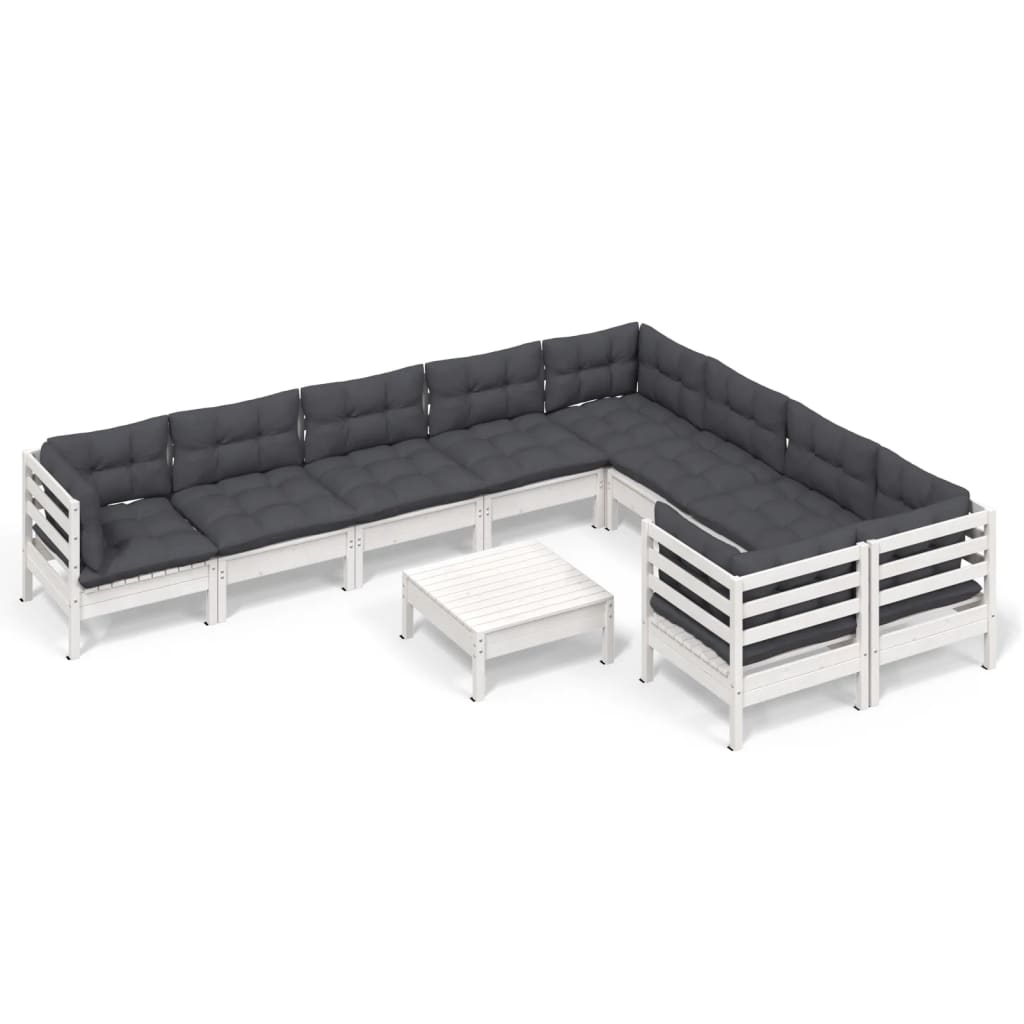 10-delige Loungeset met kussens grenenhout wit is nu te koop bij PeponiXL, paradijselijk wonen!