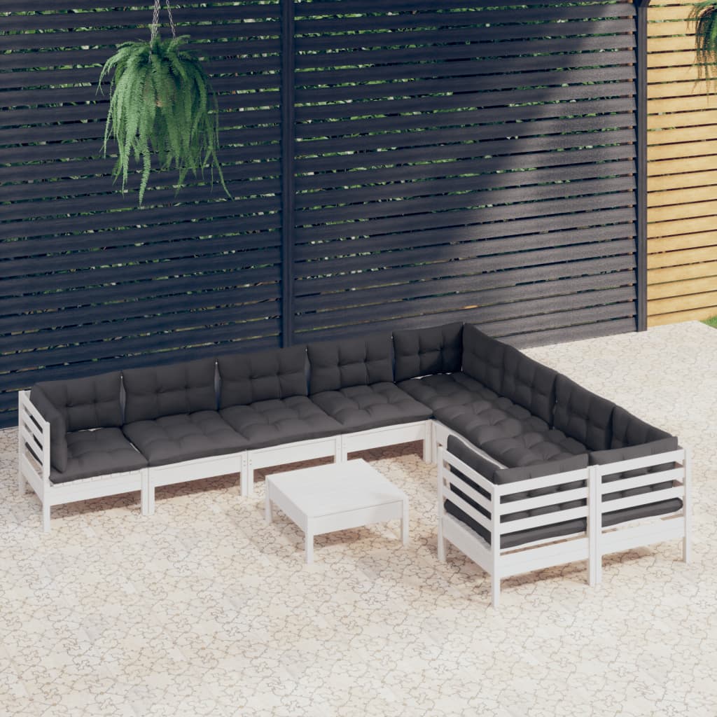 10-delige Loungeset met kussens grenenhout wit is nu te koop bij PeponiXL, paradijselijk wonen!
