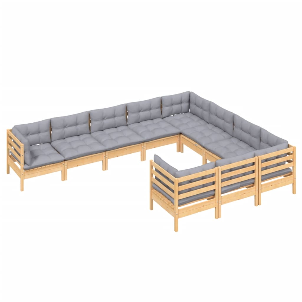 10-delige Loungeset met grijze kussens grenenhout is nu te koop bij PeponiXL, paradijselijk wonen!