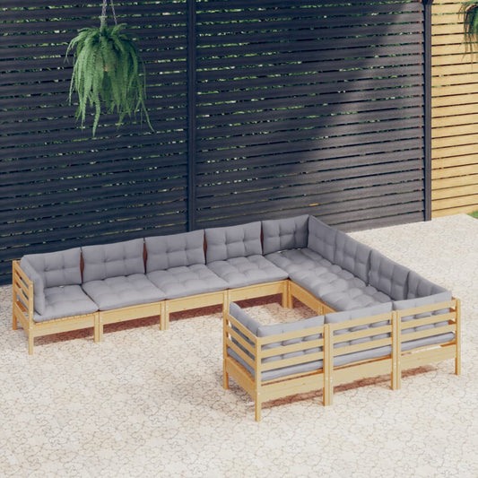 10-delige Loungeset met grijze kussens grenenhout is nu te koop bij PeponiXL, paradijselijk wonen!