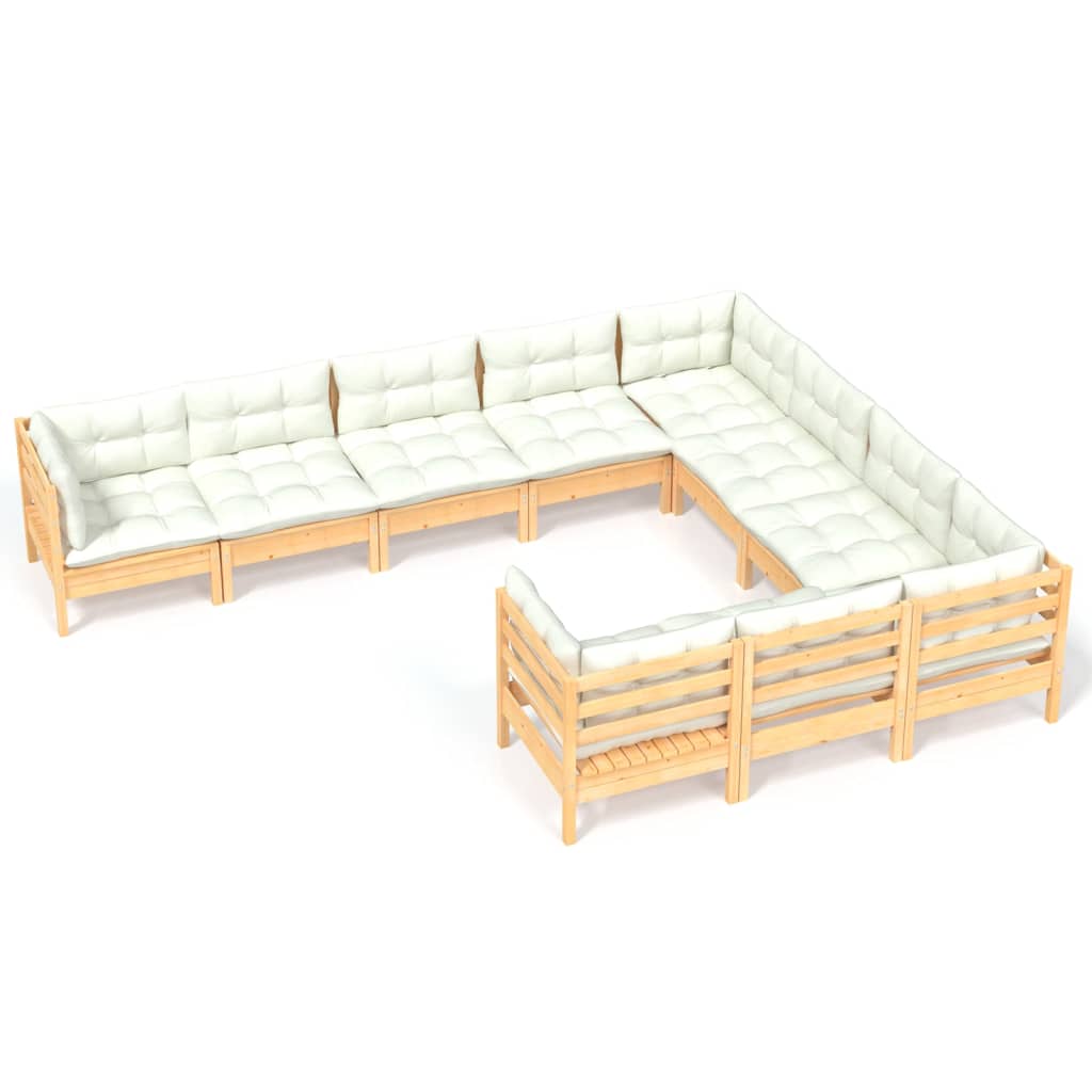 10-delige Loungeset met crèmekleurige kussens grenenhout is nu te koop bij PeponiXL, paradijselijk wonen!