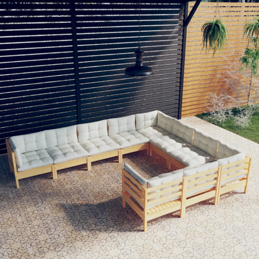 10-delige Loungeset met crèmekleurige kussens grenenhout is nu te koop bij PeponiXL, paradijselijk wonen!