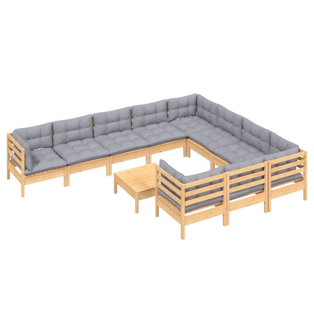 11-delige Loungeset met grijze kussens grenenhout is nu te koop bij PeponiXL, paradijselijk wonen!